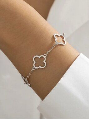 Silver Plated Stainless Steel Clover Bracelet